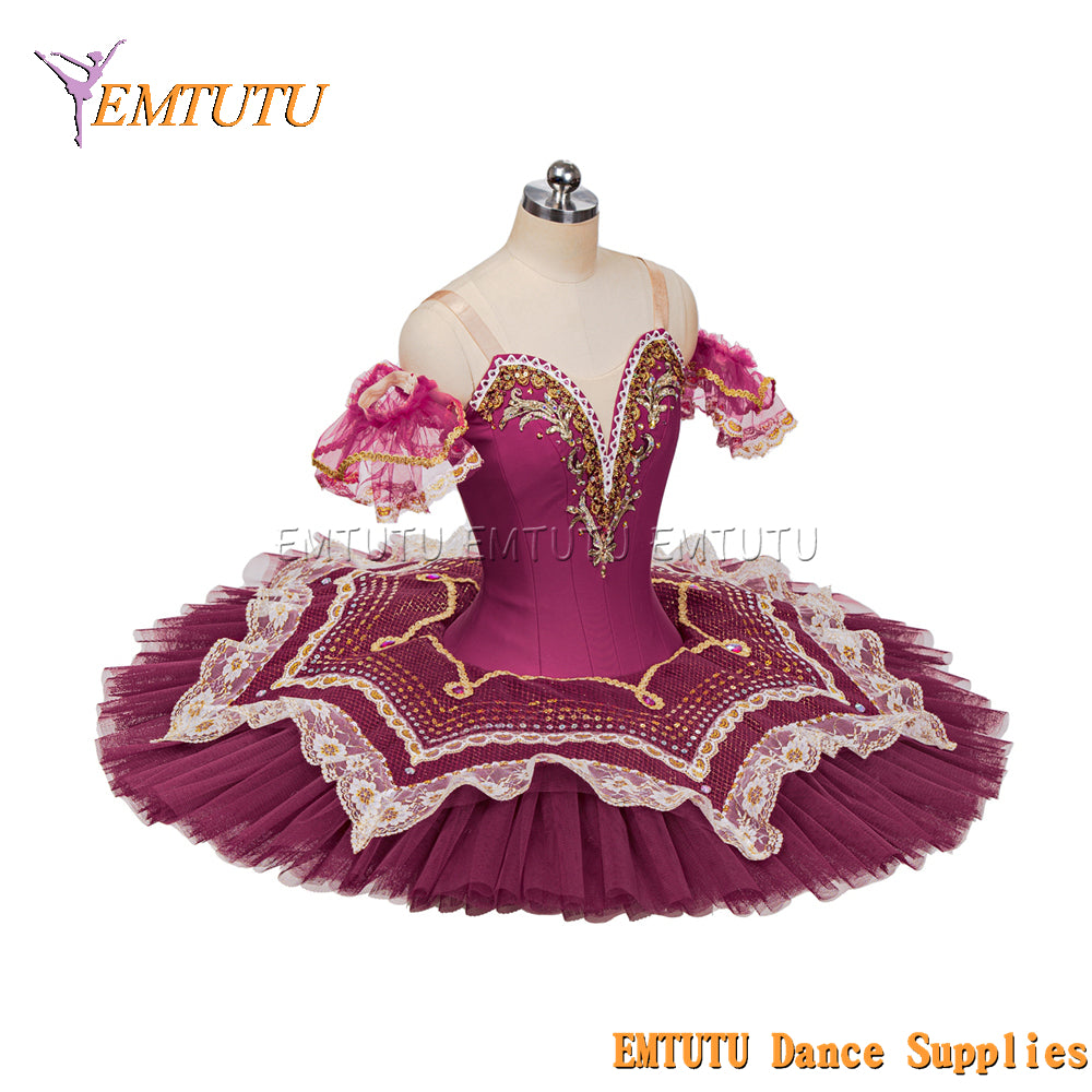 EM1079 EMTUTU Women Burgundy Red Classical Ballet Tutus Adult Profesional Ballet Tutu Costumes Ballet Dress Pancake Platter Performance Tutus