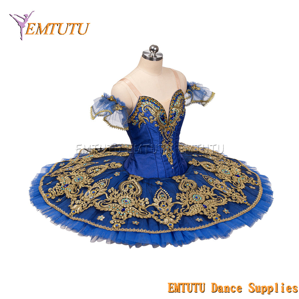 EM1257 EMTUTU Women Pancake Professional Ballet Tutu Blue or White Gold Blue Le Corsaire Pancake Performance Tutus Platter Ballet Stage Costumes