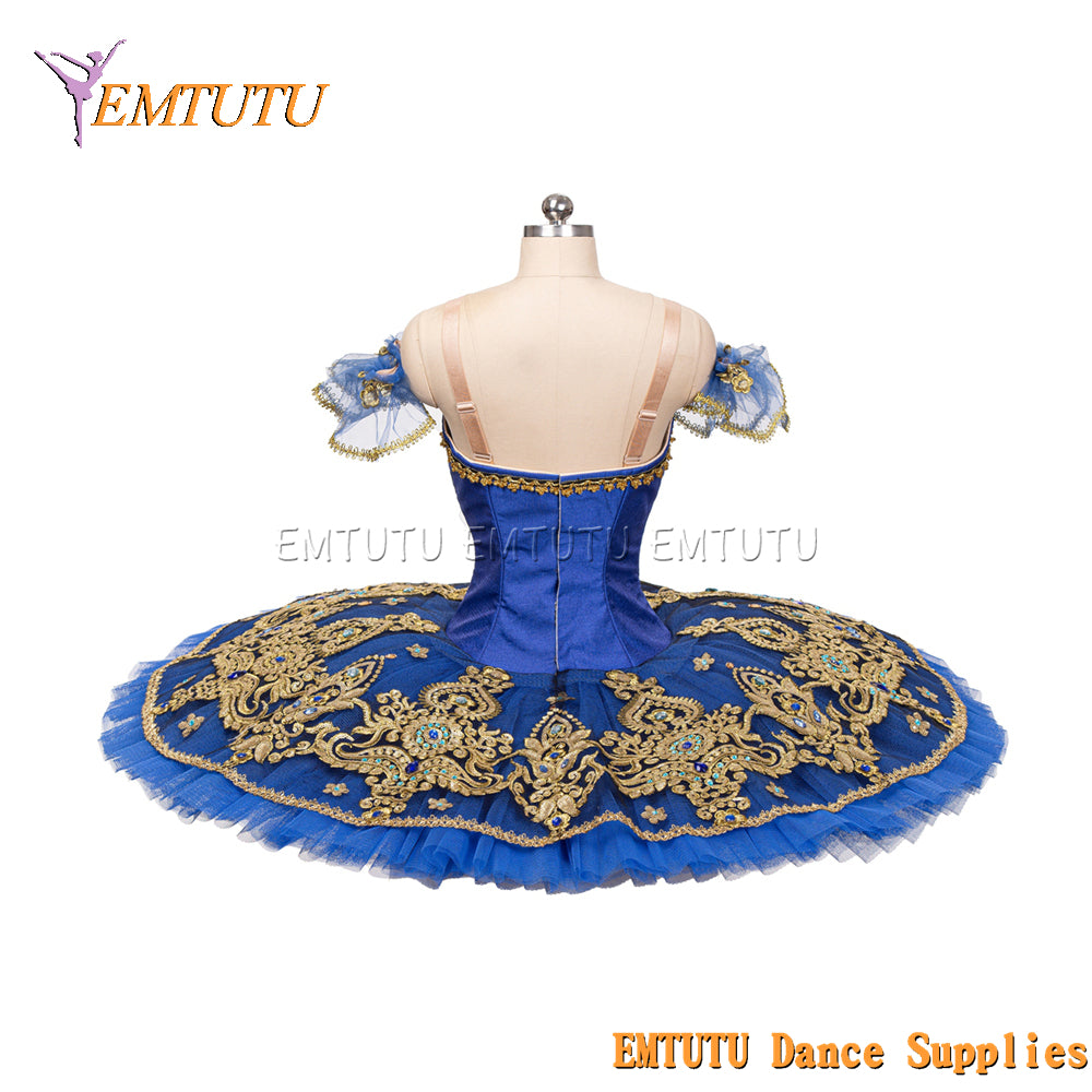 EM1257 EMTUTU Women Pancake Professional Ballet Tutu Blue or White Gold Blue Le Corsaire Pancake Performance Tutus Platter Ballet Stage Costumes