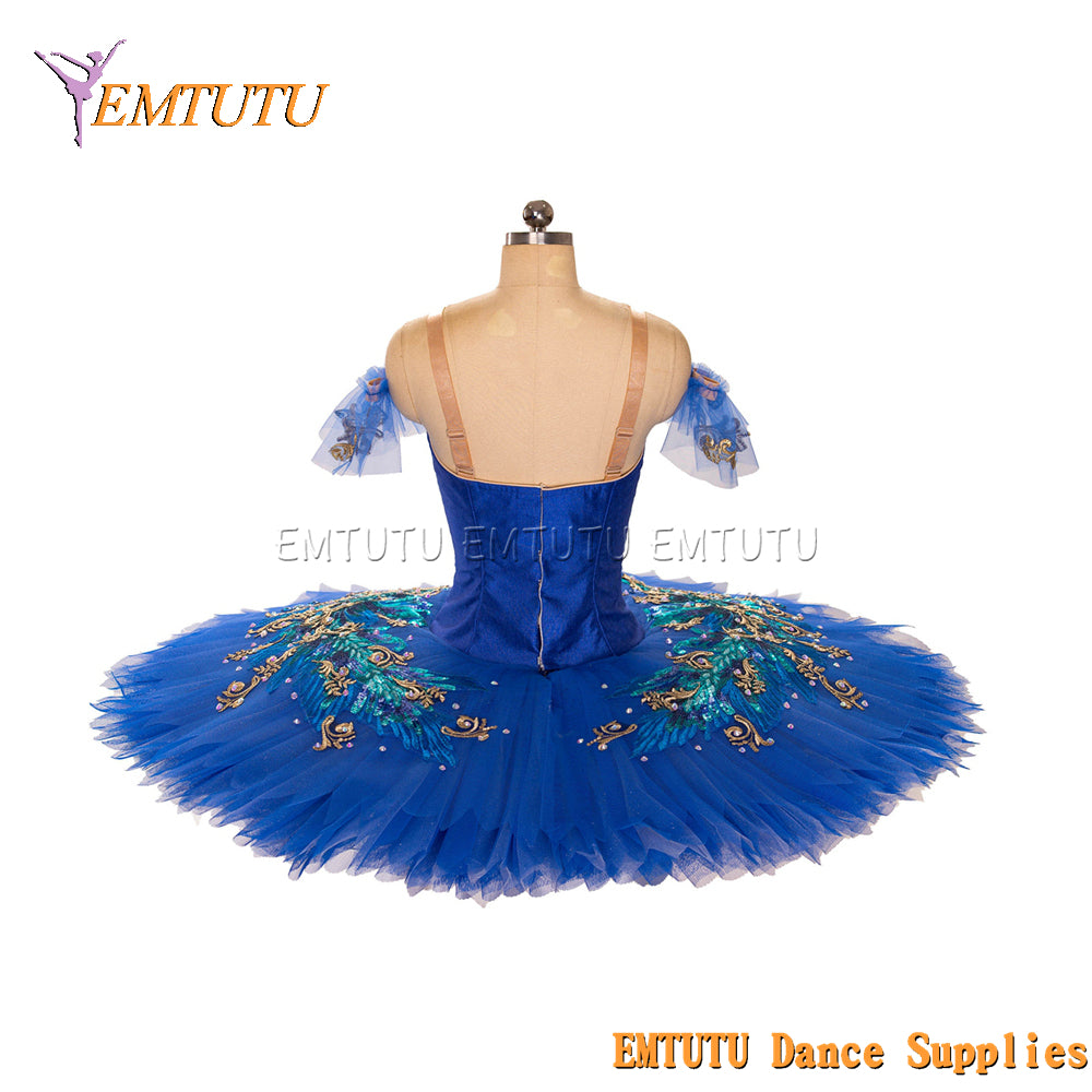 EM1438 EMTUTU Women Girls Professional Ballet Tutu Blue Ballet Pancake Tutu Performance Classical Ballet Tutu