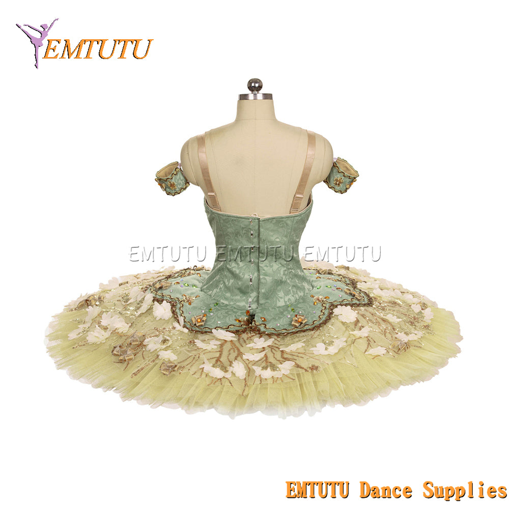 EM1440 EMTUTU Women Girls Professional Ballet Tutu Green Golden Ballet Pancake Tutu Performance Classical Ballet Tutu