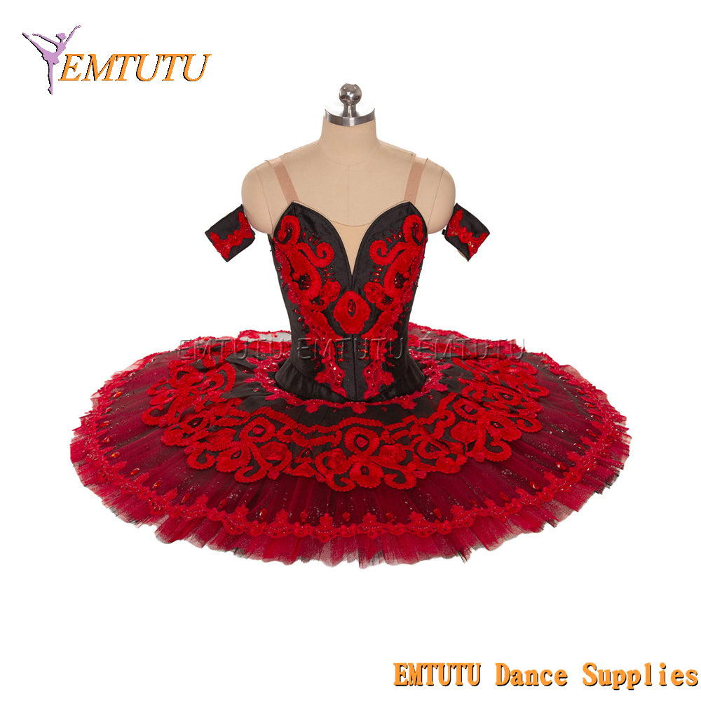 EM1453 EMTUTU Women Girls Professional Ballet Tutu Black Red Ballet Pancake Tutu Performance Classical Ballet Tutu