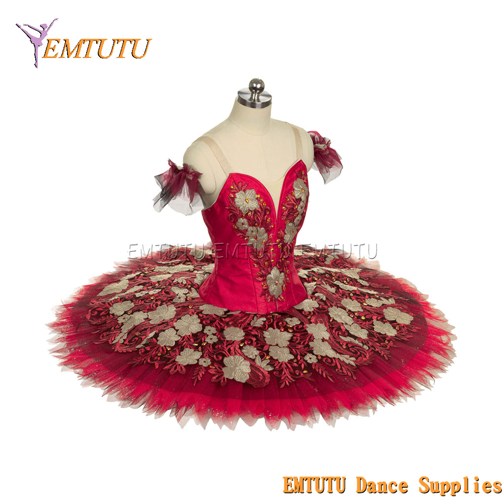EM1455 EMTUTU Women Girls Professional Ballet Tutu Gold Red Ballet Pancake Tutu Performance Classical Ballet Tutu