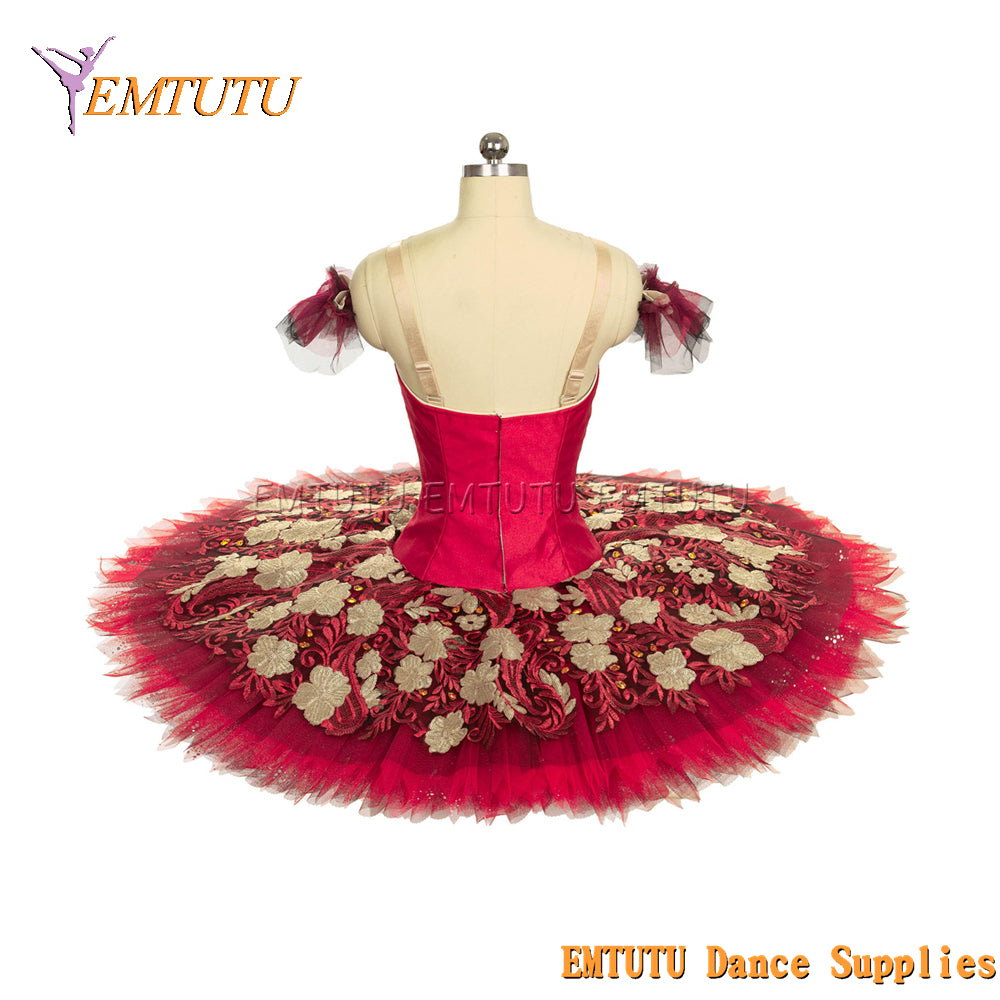 EM1455 EMTUTU Women Girls Professional Ballet Tutu Gold Red Ballet Pancake Tutu Performance Classical Ballet Tutu