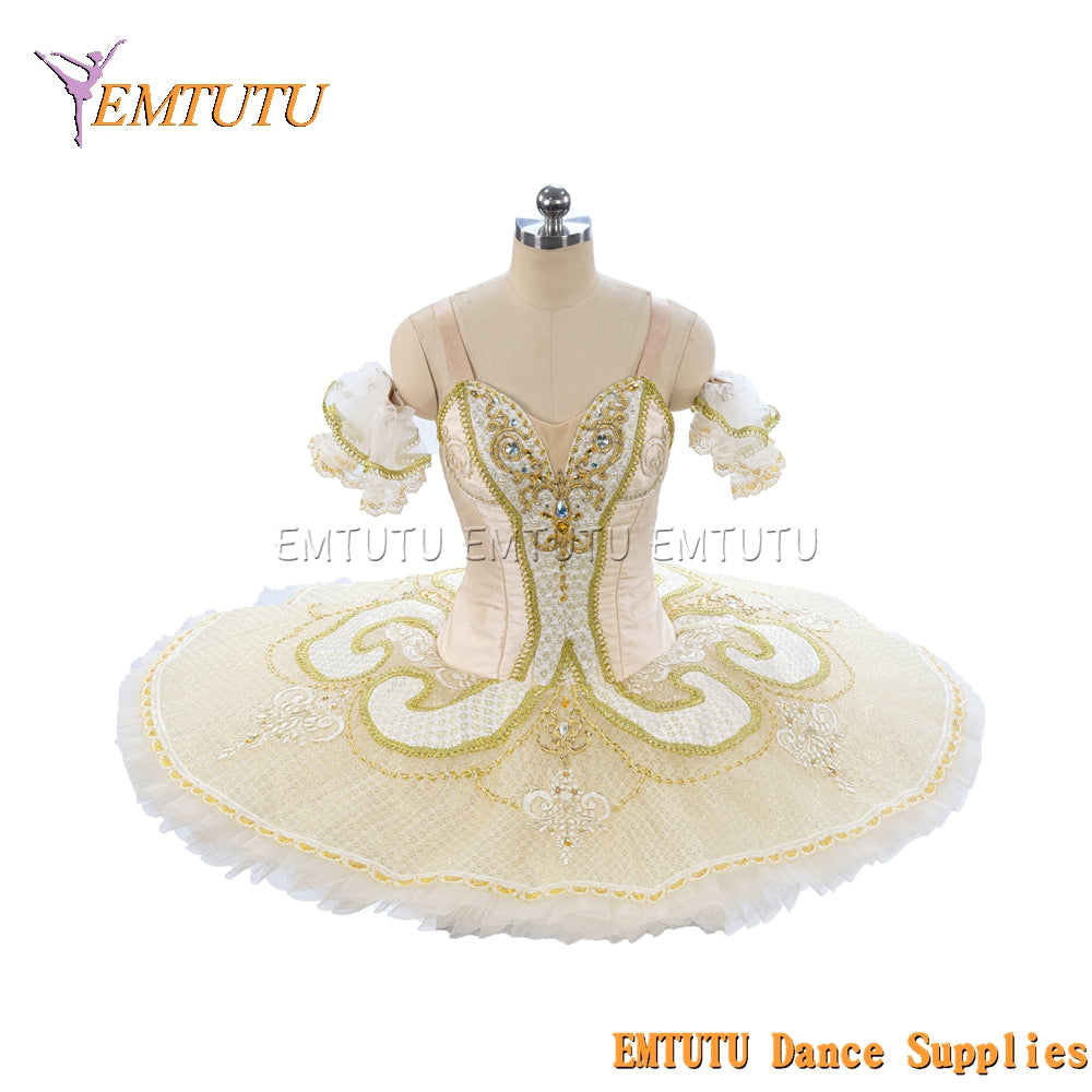 EM1189 EMTUTU Adult professional ballet tutu White and Gold tutu pancake performance tutus ballet stage costume women girls