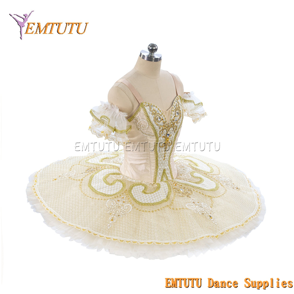 EM1189 EMTUTU Adult professional ballet tutu White and Gold tutu pancake performance tutus ballet stage costume women girls