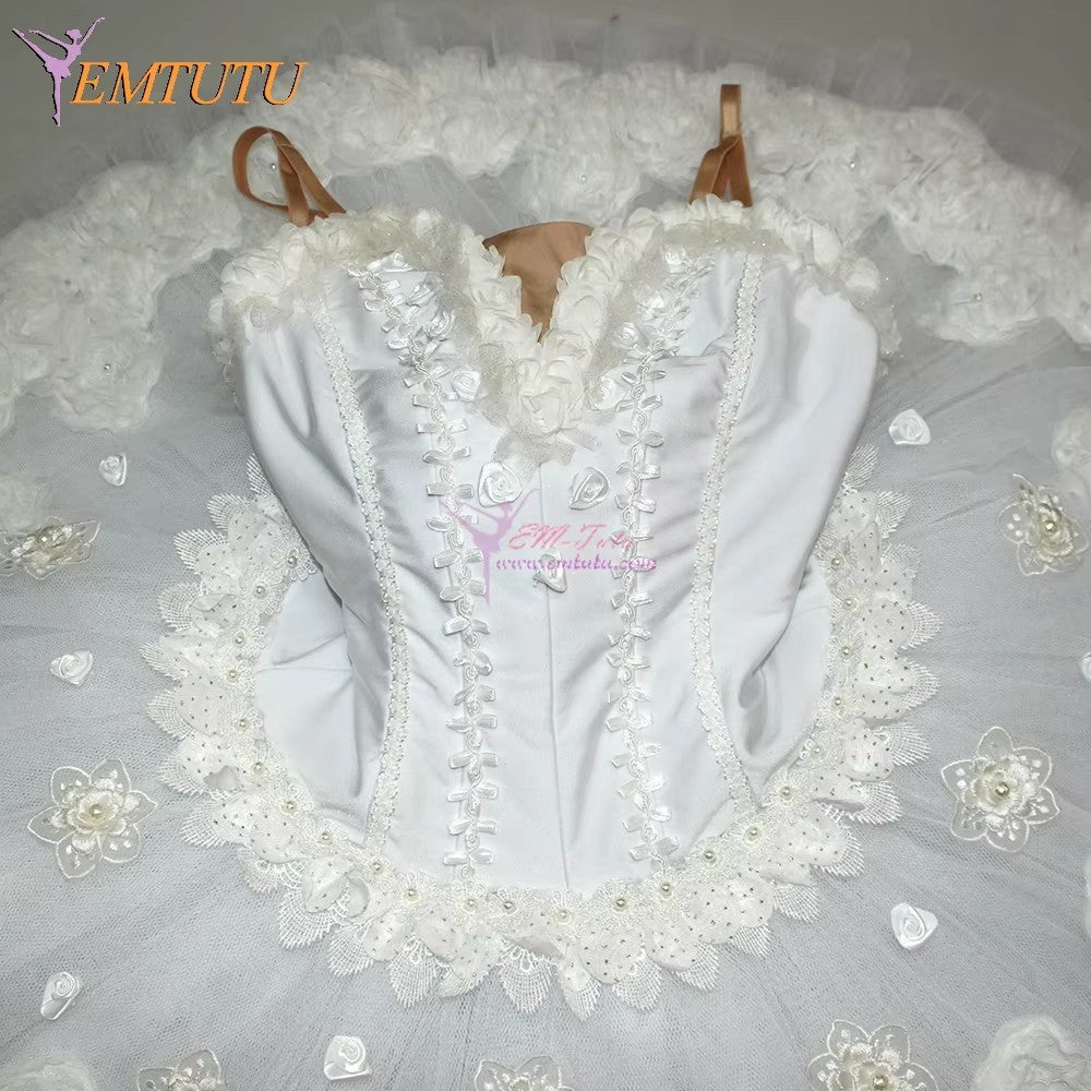 EM1201 EMTUTU adult women professional ballet tutu pink or white floweres platter classical pancake tutu skirt Performance ballet costumes woman