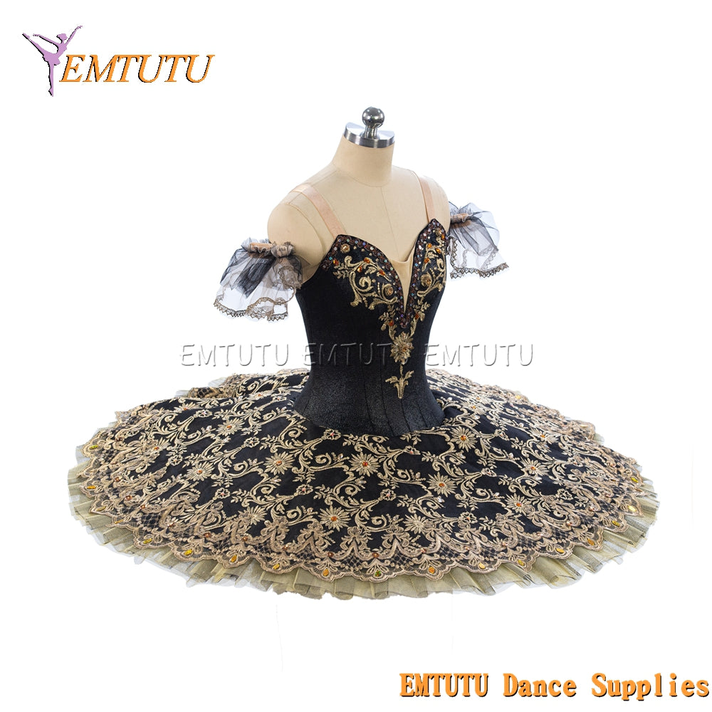 EM1215 EMTUTU Adult Professional Tutus Black Gold Professional ballet tutu Costume Ballerina Pancake tutu dress for women