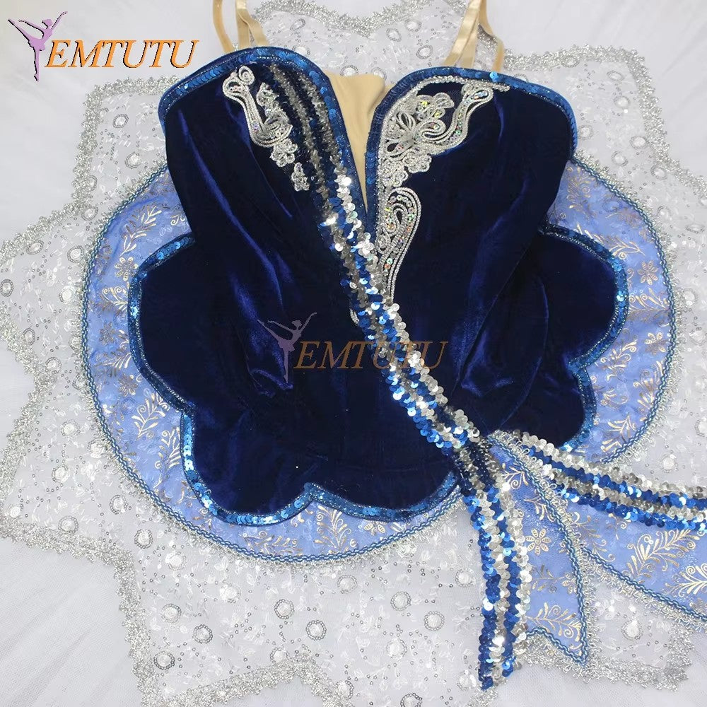 EM1276 EMTUTU Adult professional ballet tutu blue white Flames of Paris women ballet stage tutu costume performance pancake tutu