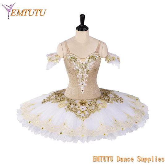 EM1388 Gold White Professional Ballet Stage Tutu Costume