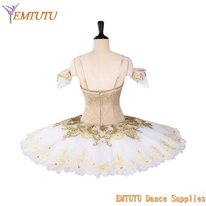 EM1388 Gold White Professional Ballet Stage Tutu Costume