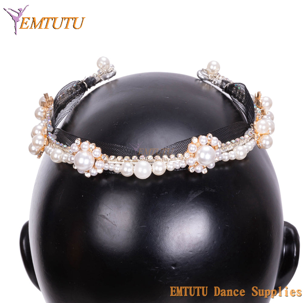 EMTUTU Professional Ballet Headpiece Perals Ballerina Stage Performance Competition Headwear