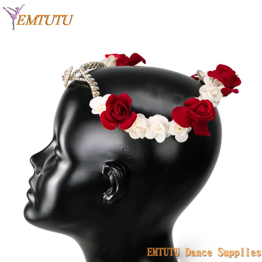 EMTUTU Ballet Headwear for The Awakening of Flora Red White Flowers Professional Ballet Headpiece Garland