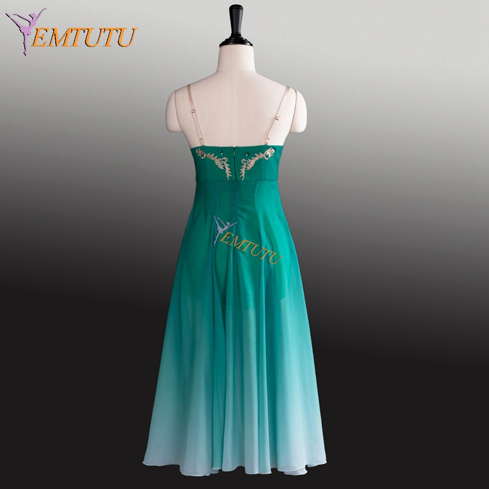 EM1281 EMTUTU Girls Fading Green Chiffon Napoli Mermaid Ballet Dress Professional Custom Lyrical Dance Costumes