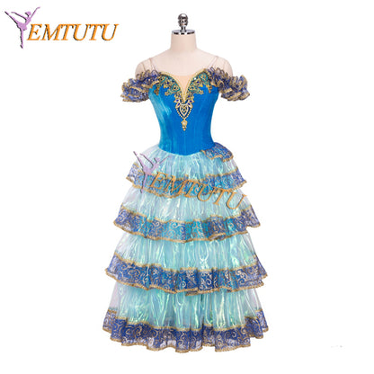 Spanish Style Kitri Dance Costumes Blue Velvet Paquita Romantic Ballet Tutu Dress for Girls