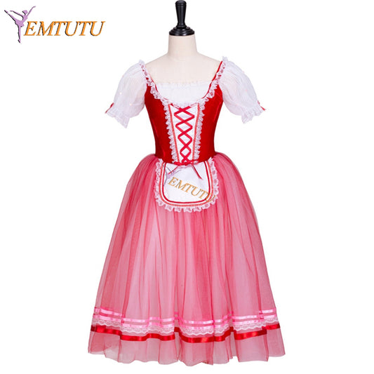 EMTUTU Red Velvet Coppelia 1st Variation Professional Ballerina Dance Competition Costume Red Romantic Tutu Dress