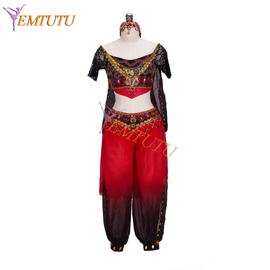 EMTUTU Adult Red and Black Professional Custom-Made Oriental Ballet Outfit Nutcracker Arabian Dance Costume