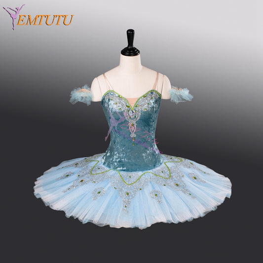 EMTUTU Blue Velvet Bodice 10 Layer Tulle Custom Made Girls Princess Florina Blue Bird Variation Classical Ballet Tutu