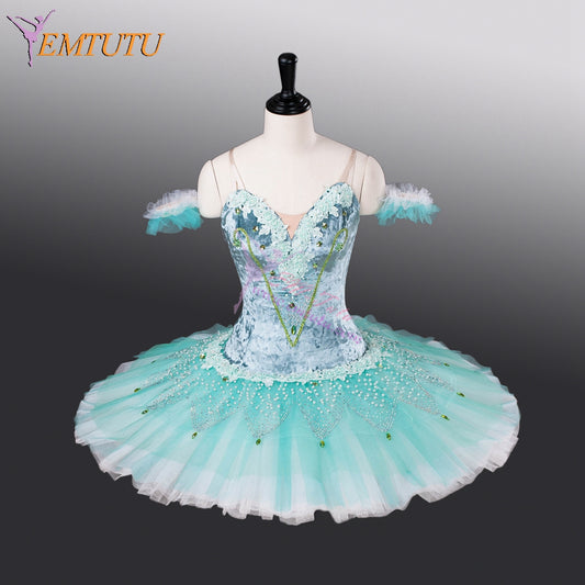 EMTUTU Aqua Blue Velvet Girls Custom Size Fading Look Ballet Don Quixote the Dryad Queen Costume