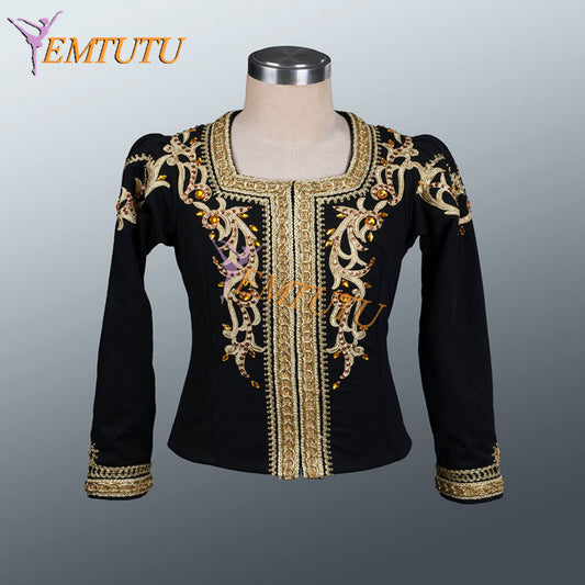 EMTUTU Black and Gold Swan Lake Sigried Professional Custom-Made Male Ballet Costumes Dance Tunic
