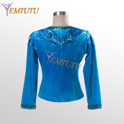EMTUTU Professional Custom-Made Velvet Blue Bird Professional Ballet Tunic Costume Bluebird Male Variation Dance