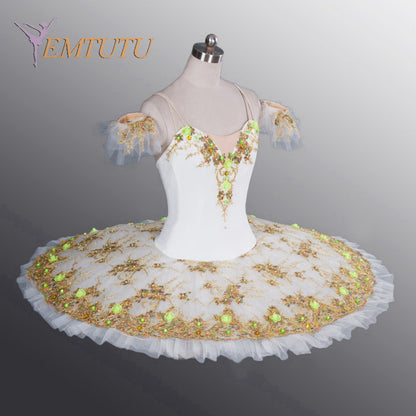 EM1105 EMTUTU Adult Professional White Gold Ballet Tutu Ballet Stage Costume Performance Tutus