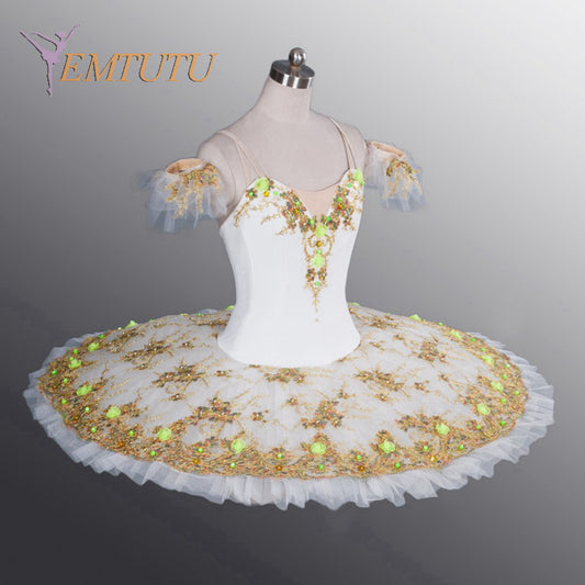 EM1105 EMTUTU Adult Professional White Gold Ballet Tutu Ballet Stage Costume Performance Tutus