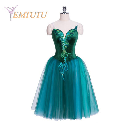 EM1356 EMTUTU Professional Ballet Long Tutu Emerald Women Girls Performance Competition Ballet Stage Costume Romantic Tutu Green