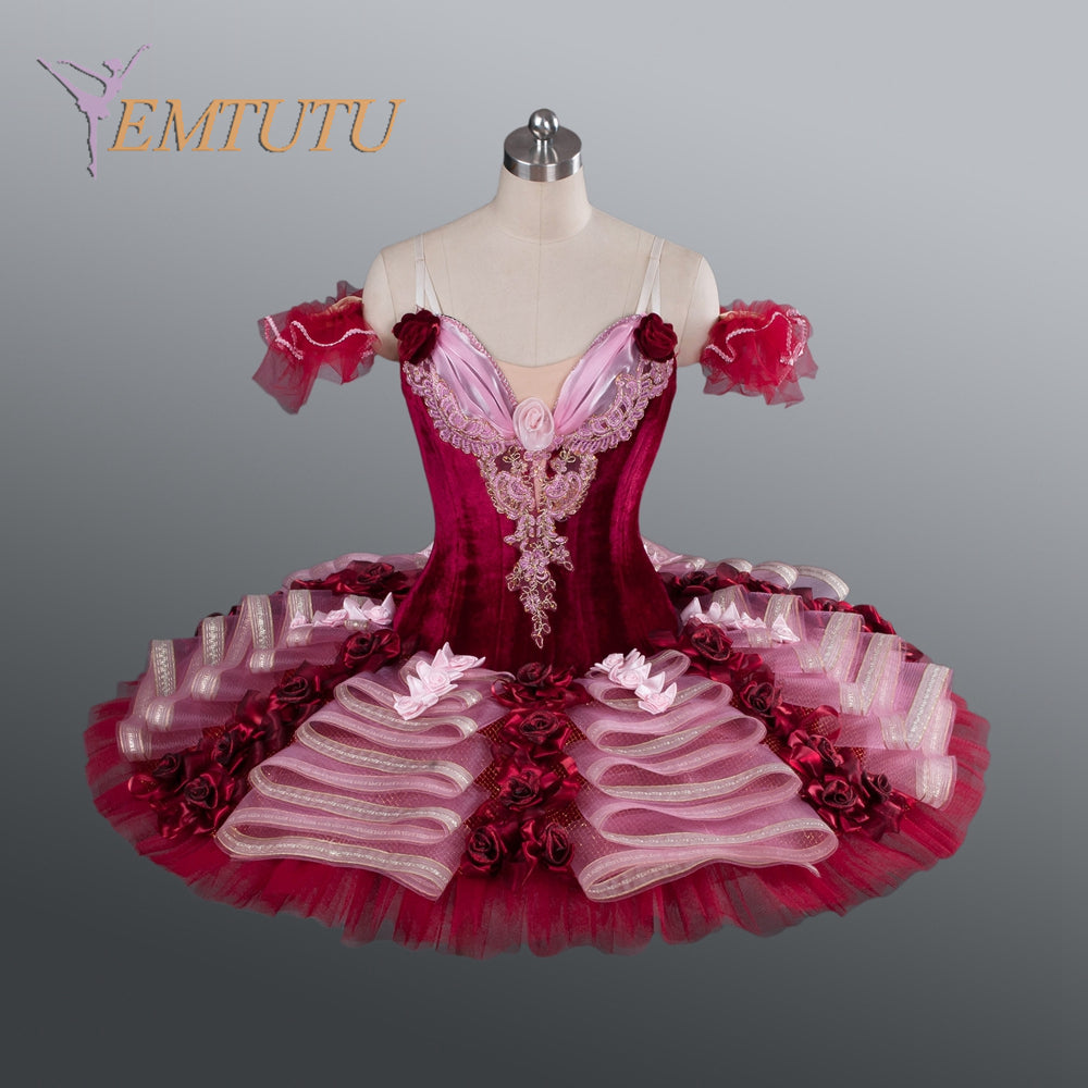 EM1184 EMTUTU Adult Professional Ballet Tutus Burgundy Red Performance Classical Ballet Tutu Ballerina Pancake Ballet Tutu ballet Costume