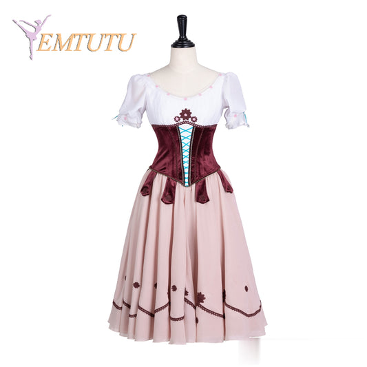 EM1373 EMTUTU Coppelia Professional Ballet Long Tutu Brown White Women Adult Ballet Performance Costume Long Dress Chiffon Custom Made