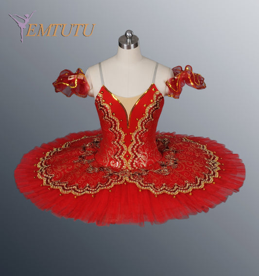EM1057B EMTUTU Red Adult Professional Ballet Tutu Women Performance Pancake Tutu Skirt Ballet Stage Tutu Costume