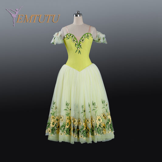 EM1204 EMTUTU girls women adult long tutu floral green classical fairy romantic tutu dress, ballerina long dress professional ballet costume