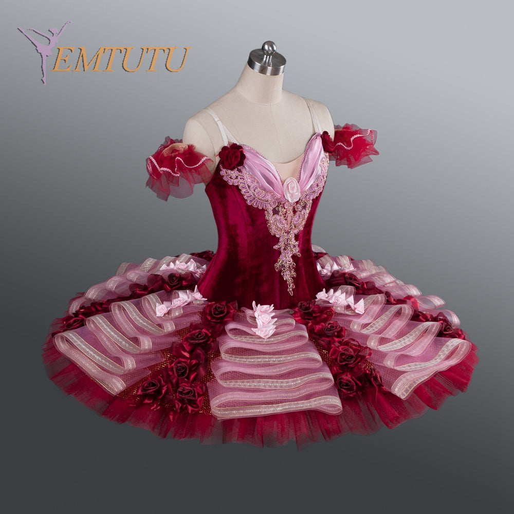 EM1184 EMTUTU Adult Professional Ballet Tutus Burgundy Red Performance Classical Ballet Tutu Ballerina Pancake Ballet Tutu ballet Costume