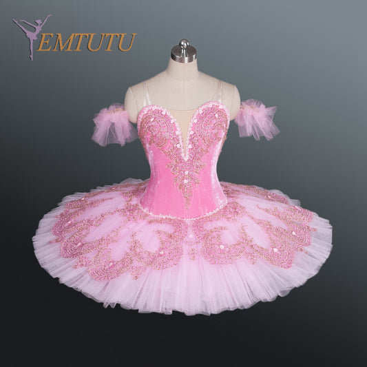 EM1177  EMTUTU Adult Pink Gold Professional Ballet Tutu Women Nutcracker Platter Pancake Ballet Tutu Dress Classical Ballet Performance Costume