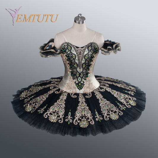 EM1182 EMTUTU Adults Professional Ballet Tutu Black Gold Platter Pancake Performance Tutus YAGP Competition Professional Ballet Costume