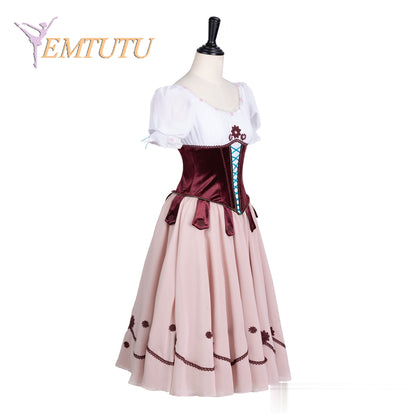 EM1373 EMTUTU Coppelia Professional Ballet Long Tutu Brown White Women Adult Ballet Performance Costume Long Dress Chiffon Custom Made