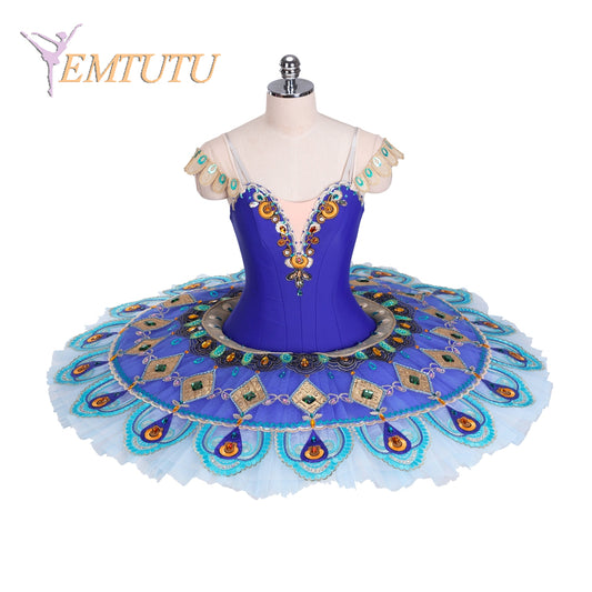 EM1362 EMTUTU La Fille De Pharaon Professional Ballet Pancake Tutu Royal Blue Gold Women Girls YAGP Ballet Stage Costume Custom Made