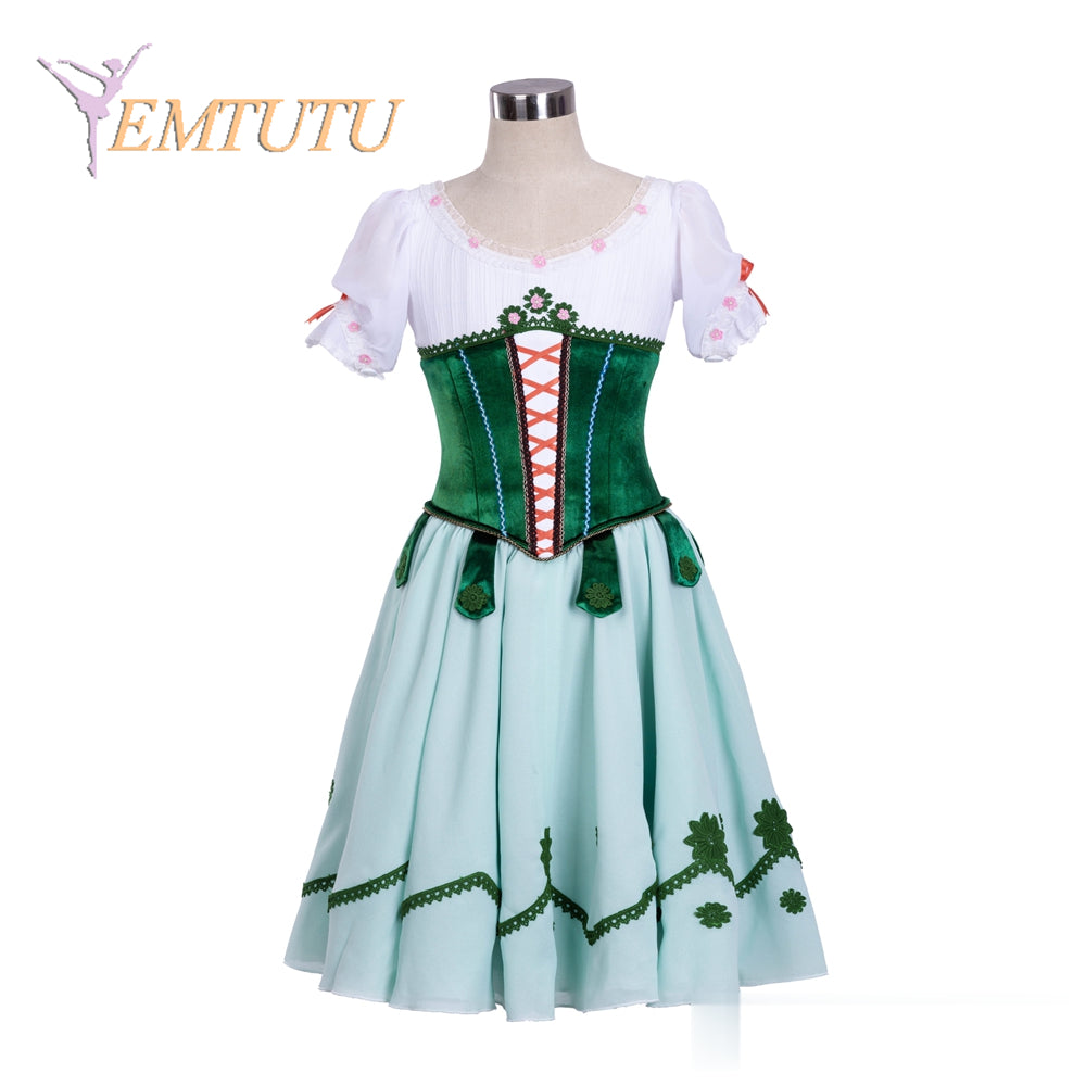 EM1377 EMTUTU Professional Ballet Long Tutu Green White Coppelia Solo  Women Adult Ballet Performance Costume Long Dress Custom Made
