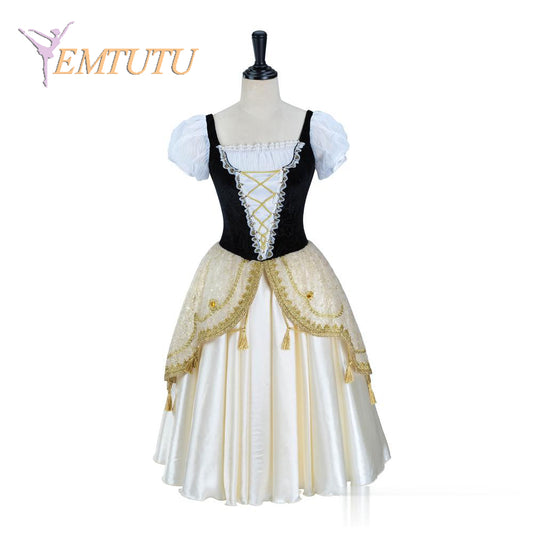 EM1349 EMTUTU Professional Ballet Tutu Dress Black Gold Paquita Variation Competition Performance Giselle Ballet Long Tutus Women