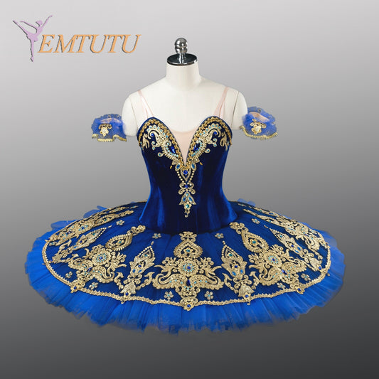 EM1257 EMTUTU Women Pancake Professional Ballet Tutu Blue or White Gold Blue Le Corsaire Pancake Performance Tutus Platter Ballet Stage Costumes