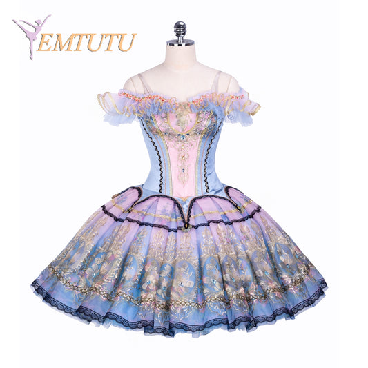EM1383 EMTUTU Adult and Girls Professional Ballet Tutu Costume Blue Pink Paquita Pancake Tutu Performance Bell Shape Tutu