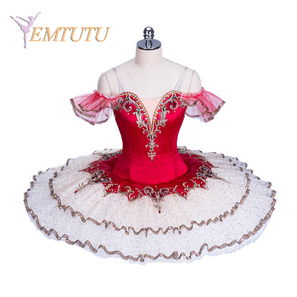 EM1359 EMTUTU Paquita Professional Ballet Tutu Dress Red Gold Esmeralda Competition Performance Giselle Ballet Stage Pancake Tutus Women