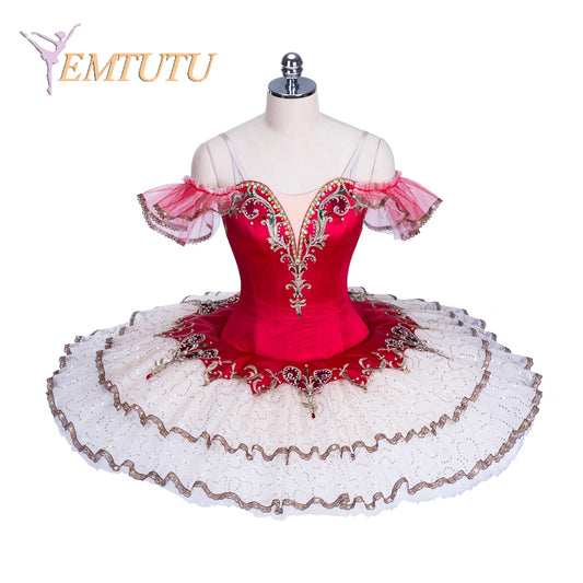 EM1359 EMTUTU Paquita Professional Ballet Tutu Dress Red Gold Esmeralda Competition Performance Giselle Ballet Stage Pancake Tutus Women