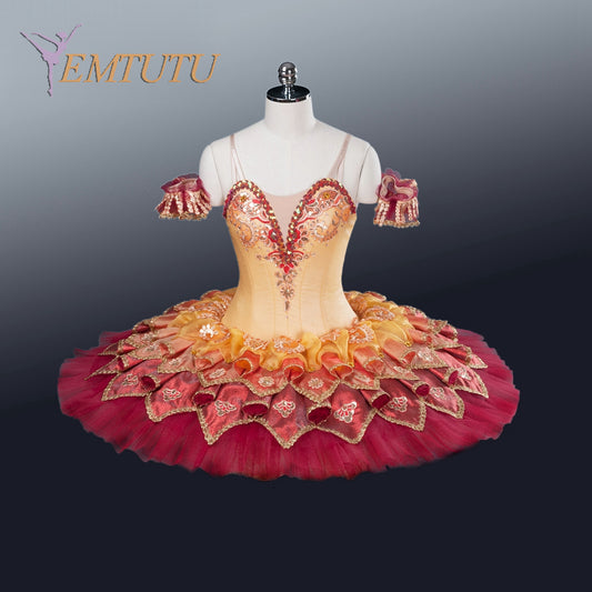 EM1258 EMTUTU Women Professional Ballet Tutu Peach Red Fire Bird Tutu Competition Performance Tutus Classical Ballet Stage Costume Dress