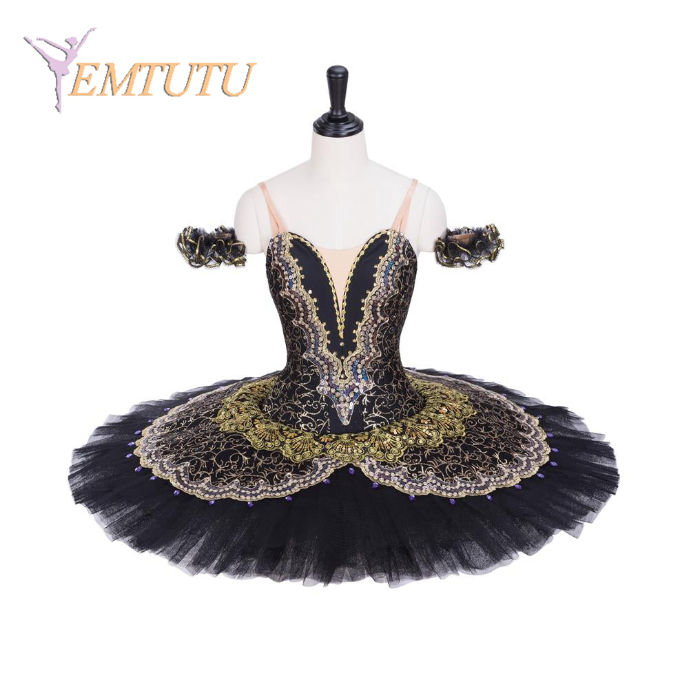 EM1056 EMTUTU Women Girls Professional Ballet Tutu  Black Golden Ballet Pancake Tutu Performance Classical Ballet Tutu