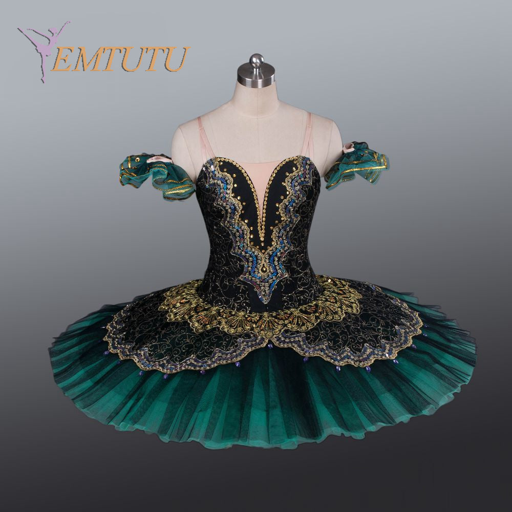 EM1056A EMTUTU Deep Green Adult Professional Ballet Tutu Women Performance Pancake Tutu Skirt  Ballet Stage Tutu Costume