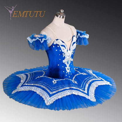 EM1079A EMTUTU Women Professional Ballet Tutus Blue Adult Ballet Stage Costume Adult Performance Pancake Tutu Ballet Dress