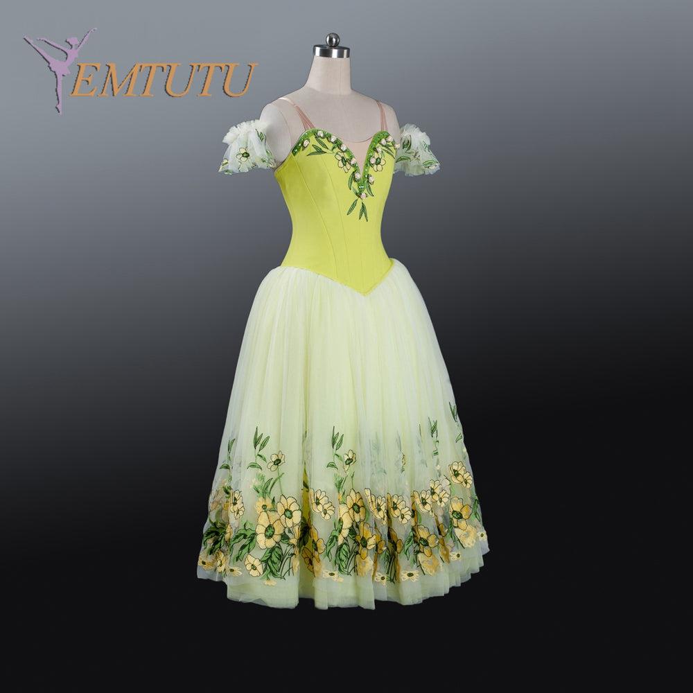 EM1204 EMTUTU girls women adult long tutu floral green classical fairy romantic tutu dress, ballerina long dress professional ballet costume