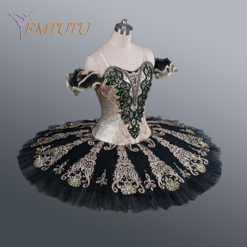 EM1182 EMTUTU Adults Professional Ballet Tutu Black Gold Platter Pancake Performance Tutus YAGP Competition Professional Ballet Costume