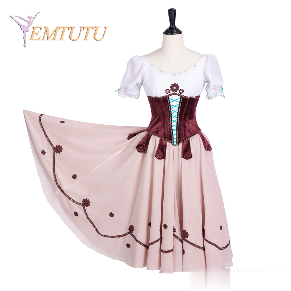 EM1373 EMTUTU Coppelia Professional Ballet Long Tutu Brown White Women Adult Ballet Performance Costume Long Dress Chiffon Custom Made